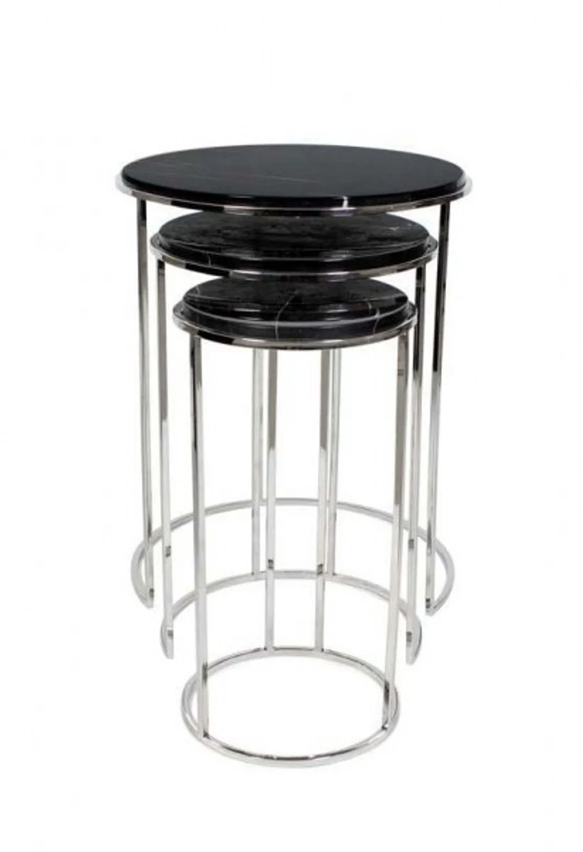 Casa Padrino luxury art deco designer side table set of 3 with marble top - Luxury Collection