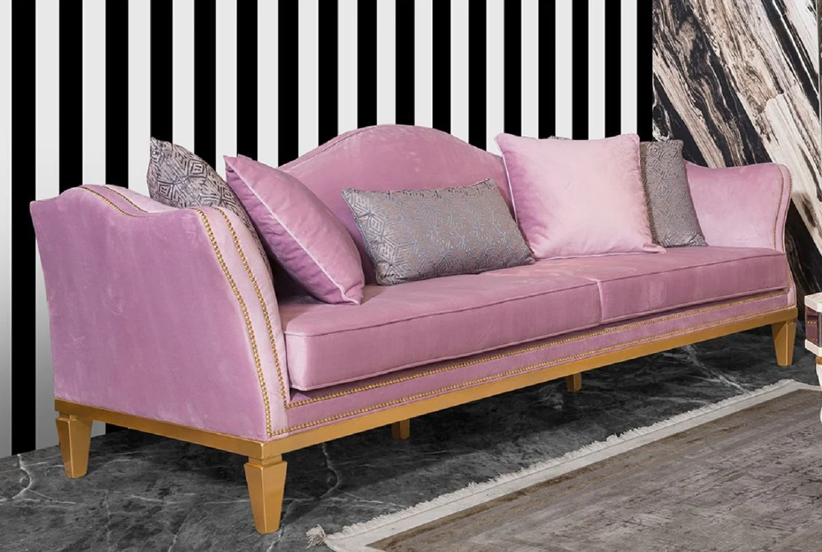 Casa Padrino sof¨¢ barroco de lujo rosa / oro - Elegante sof¨¢ de sal¨®n de estilo barroco - Muebles de sal¨®n barrocos hechos a mano