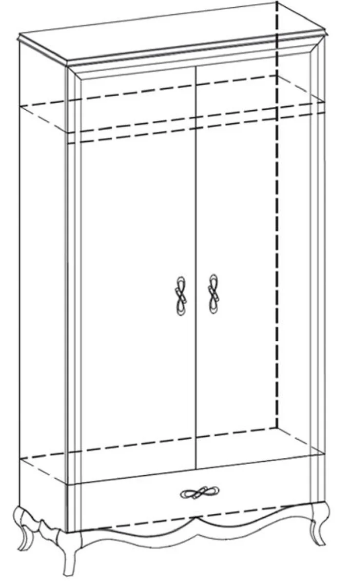 Casa Padrino armario de dormitorio Art Nouveau de lujo blanco alto brillo / marr¨®n 114 x 62,5 x A. 209,5 cm - Armario de madera maciza con 2 puertas y caj¨®n - Muebles de Dormitorio