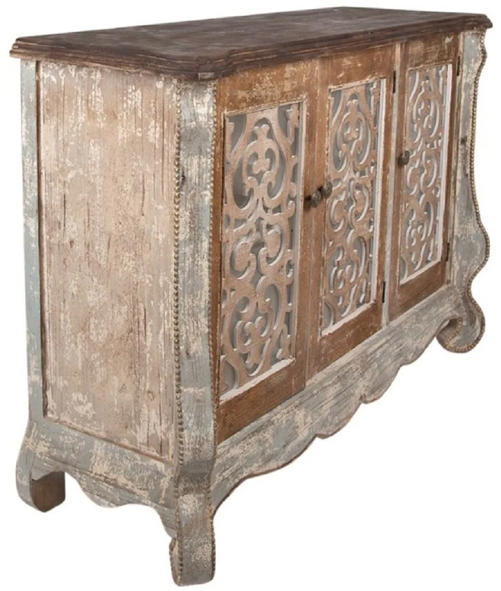 Casa Padrino aparador de estilo campestre shabby chic con 3 puertas gris / beige / oro / marrón 132 x 42 x A. 92 cm - Muebles estilo campestre - Muebles shabby chic - Interiores estilo campestre