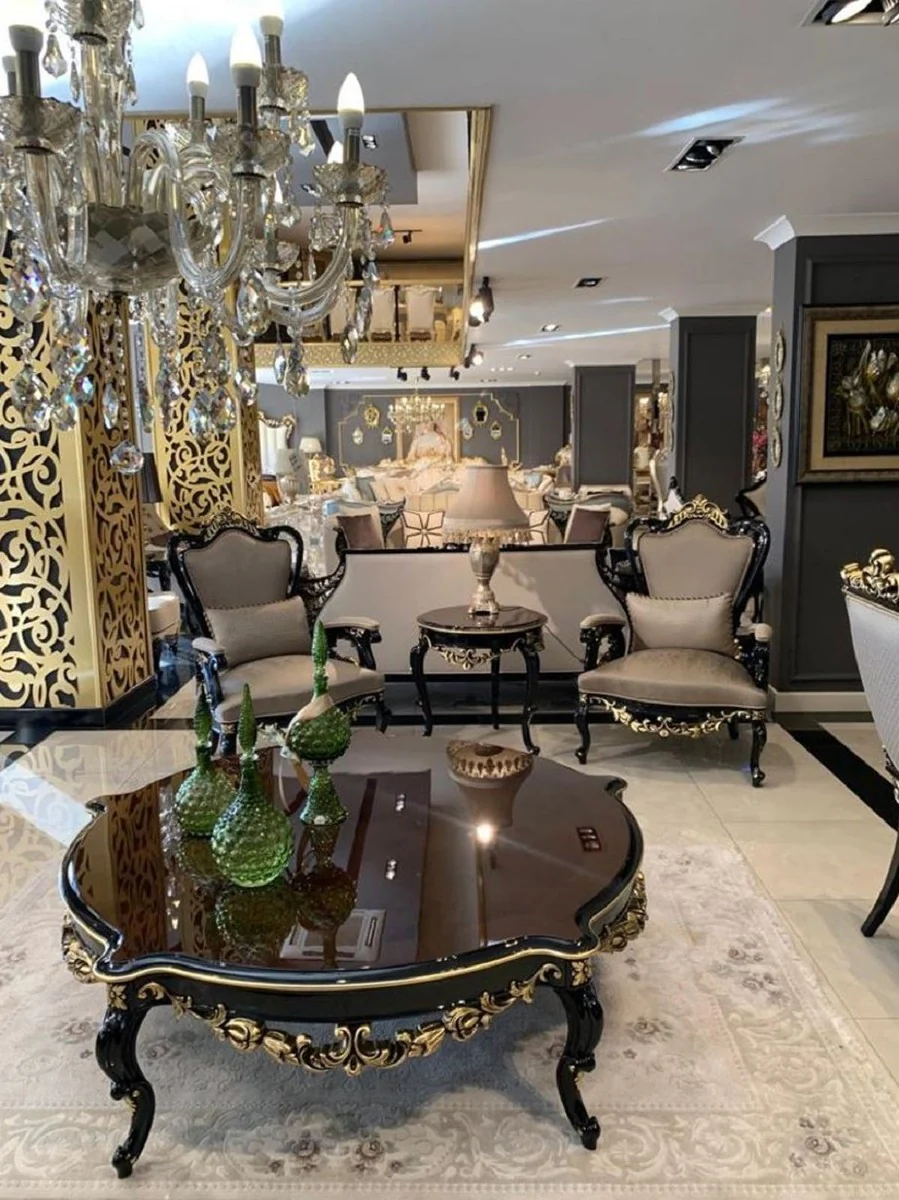 Casa Padrino mesa auxiliar barroco de lujo marr¨®n / negro / oro - Mesa de madera maciza hecha a mano en estilo barroco - Muebles de sal¨®n barrocos - Noble y Magn¨ªfica