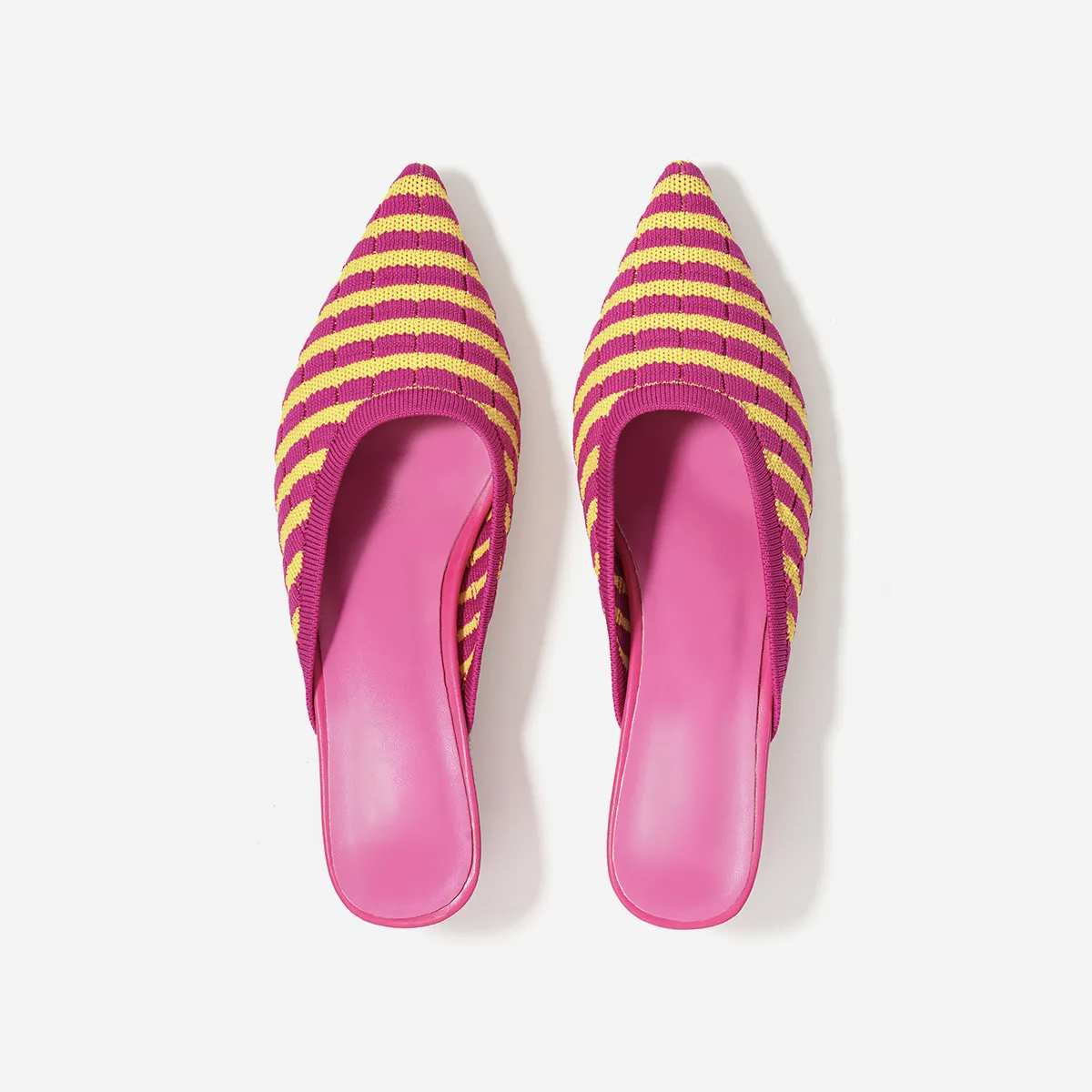 Pointed Toe Mules for Women Breathable Knit Slip-on Flat Shoes