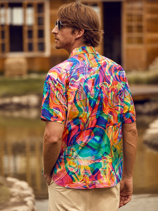 Geometric Chest Pocket Short Sleeve Casual Shirt