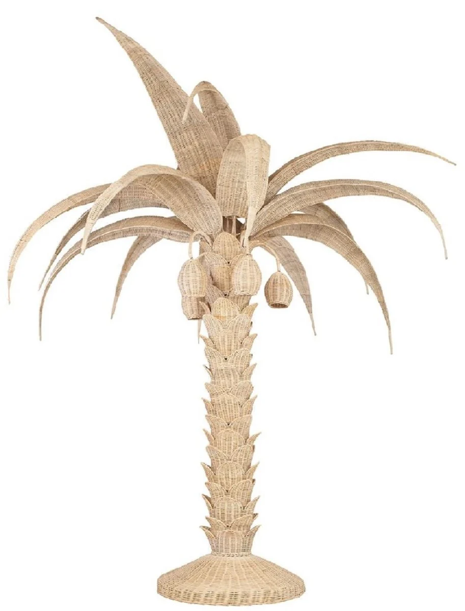 Casa Padrino lámpara de pie de lujo palmera natural Ø 260 x A. 280 cm - Lámpara de pie de ratán con diseño de palma - Lámpara de pie de salón - Luces de lujo - Lámparas de pie de lujo