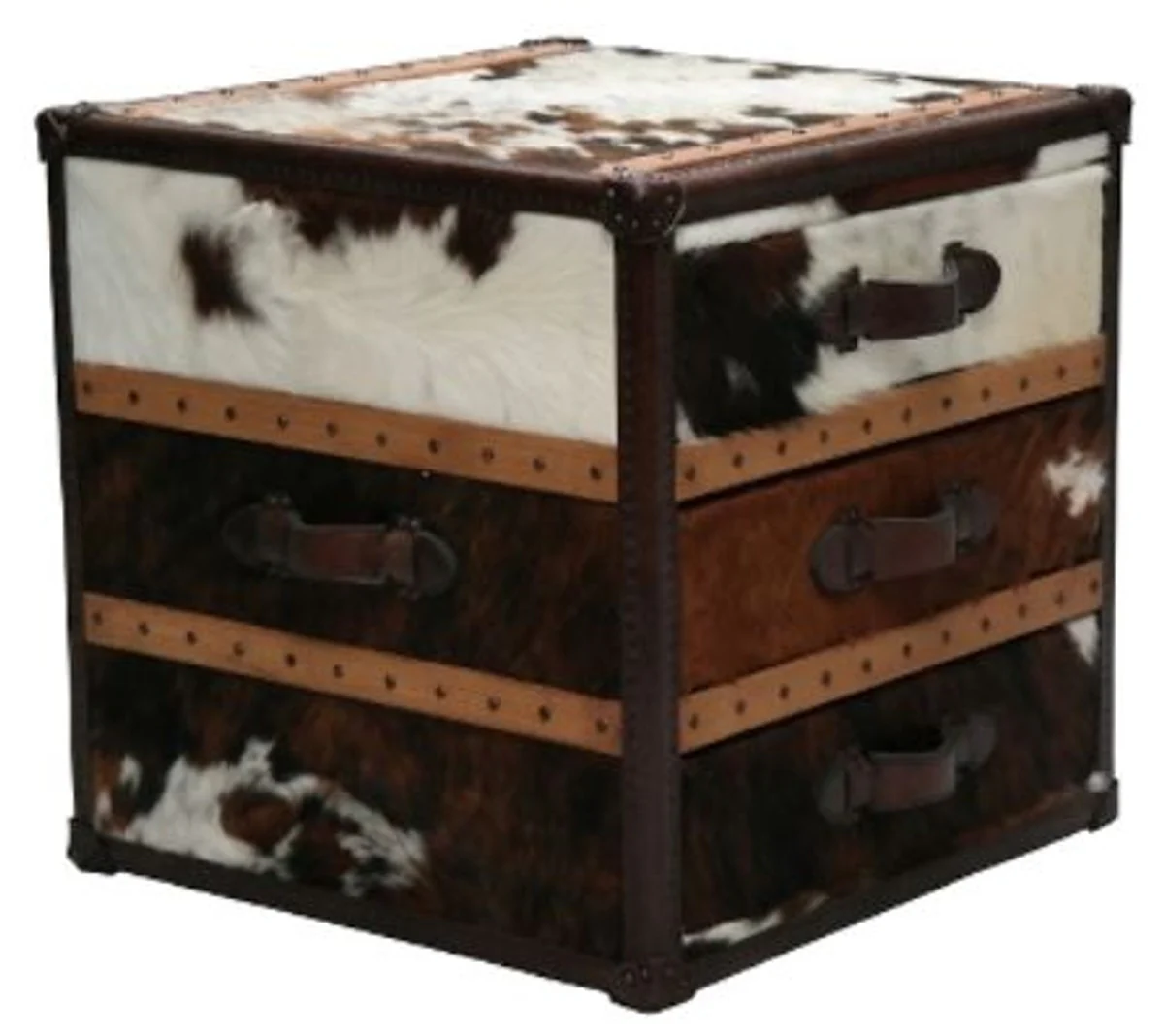 Casa Padrino luxury side table with 3 drawers brown / white 63 x 60 x H. 67 cm - Handmade Side Table in Suitcase Look