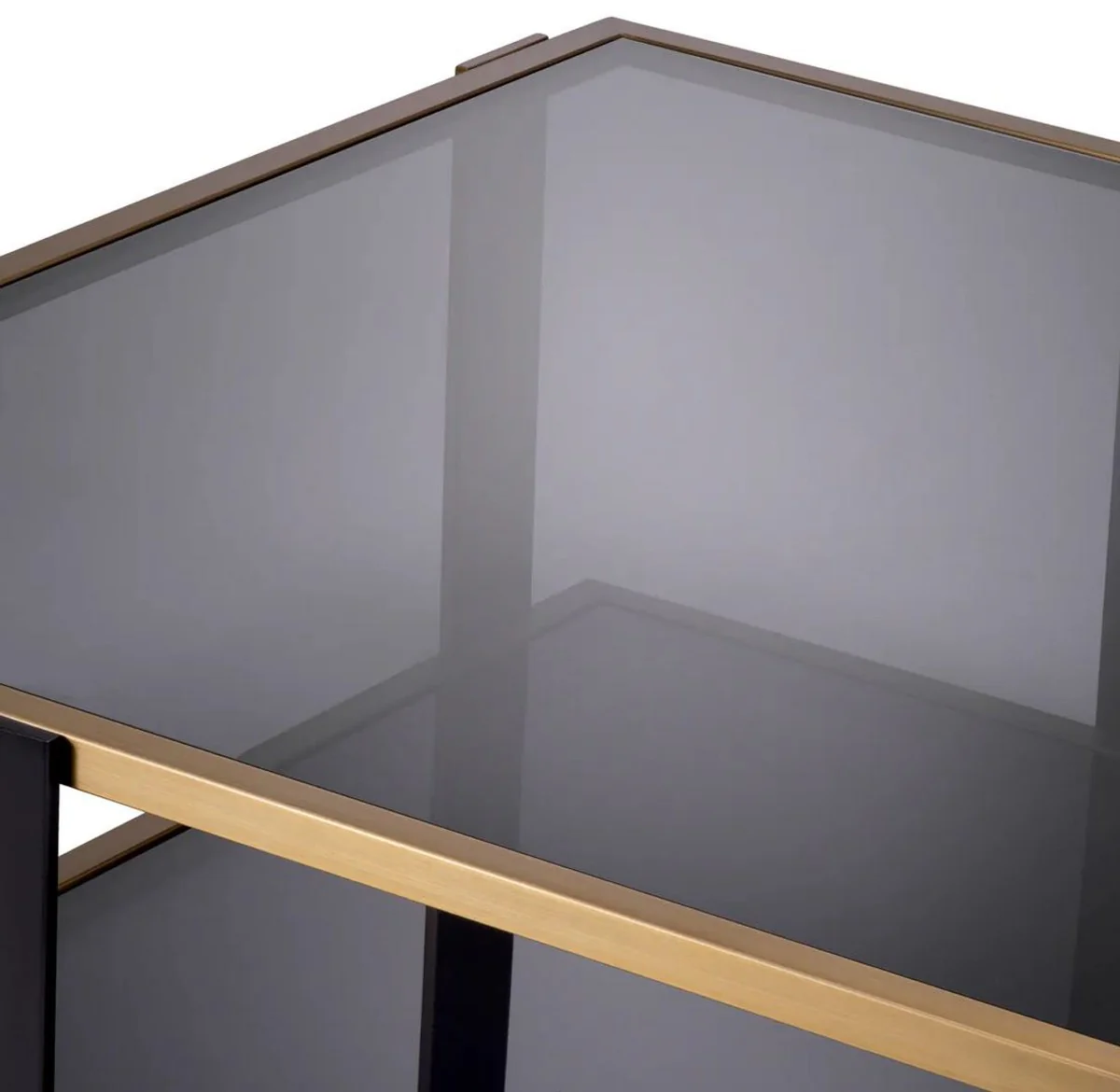 Casa Padrino mesa de centro de lujo lat¨®n / negro / gris 102,5 x 102,5 x A. 38 cm - Mesa de sal¨®n cuadrada con tapas de vidrio - Muebles de sal¨®n - Muebles de lujo - Calidad de lujo