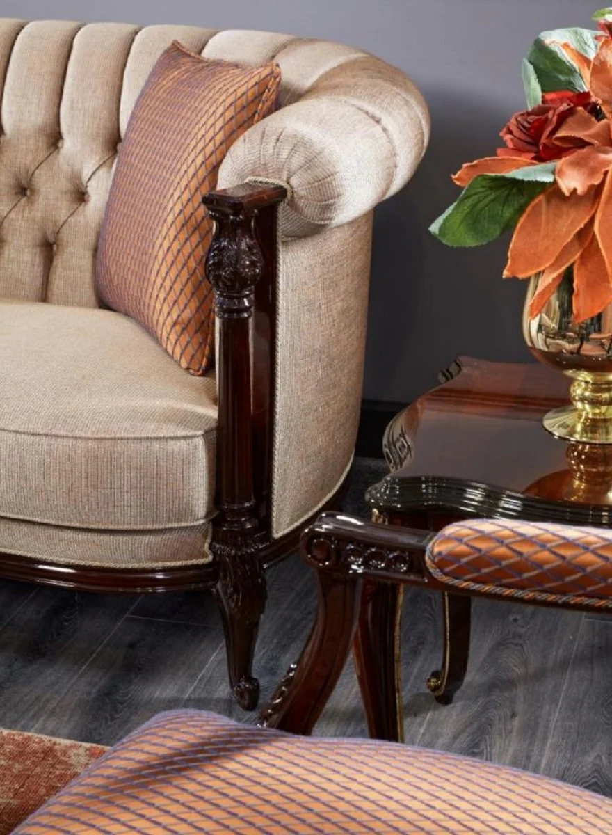 Casa Padrino sof¨¢ barroco Chesterfield de lujo beige / marr¨®n oscuro - Magn¨ªfico sof¨¢ de sal¨®n - Muebles de sal¨®n estilo barroco - Muebles de lujo estilo barroco - Muebles barrocos