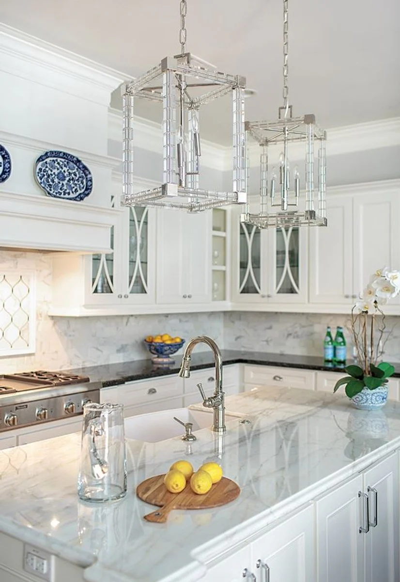 Casa Padrino araña de luces de diseño plata 34,5 x 34,5 x A. 56 cm - Moderna Araña de Luces de Vidrio Cristal de Lujo