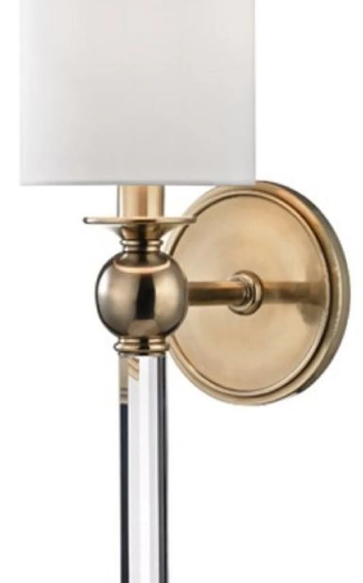 Casa Padrino lámpara de pared de lujo latón antiguo / blanco 12,7 x 17,2 x H. 56,5 cm - Lámpara de Pared con Cristal y Pantalla de Seda Redonda