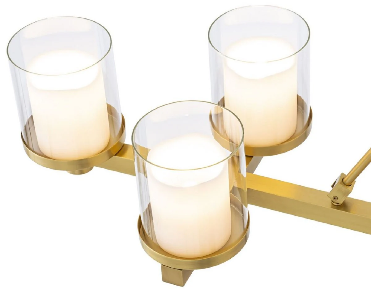 Casa Padrino lámpara de araña LED de lujo latón 155 x 38 x A. 59 cm - Lámpara de araña moderna con pantallas de vidrio - Calidad de Lujo