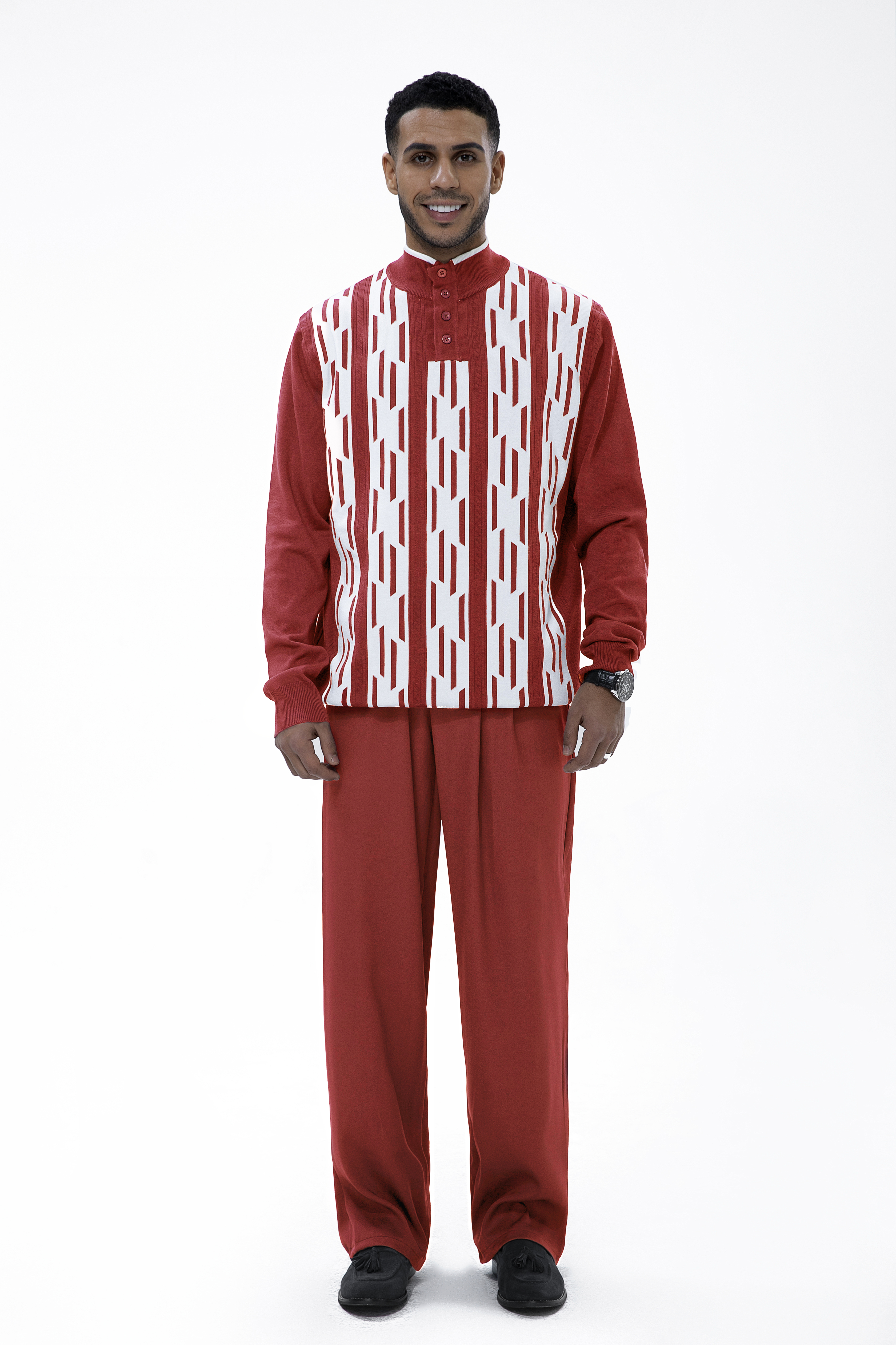 Suitmens Red Knitted Walking Suit Long Sleeve Suit