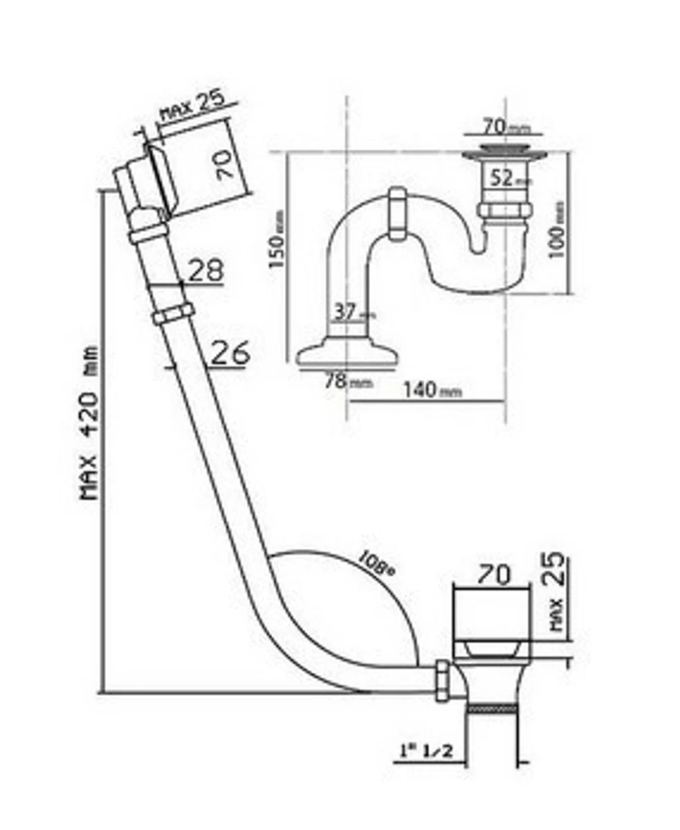 El drenaje y el sistema de desbordamiento como una trampa para el baño de nostalgia, Sicilia, Toscana, San Sebastián, Roma - Chrome