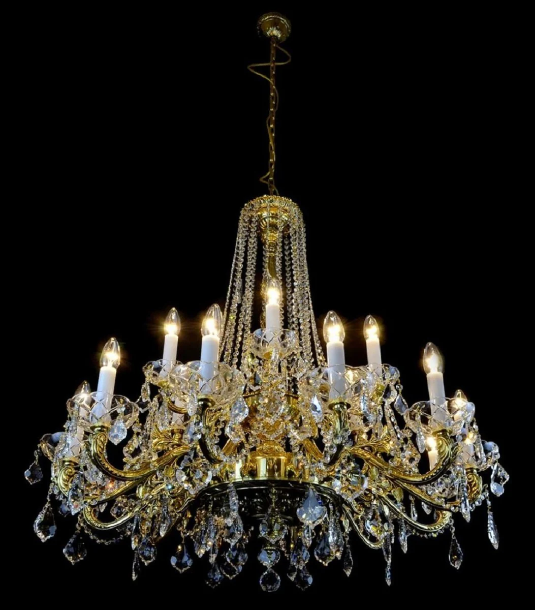 Casa Padrino araña de luces barroco de lujo oro Ø 95 x A. 95 cm - Magnífico lámpara de araña de latón con cristal de Bohemia - Muebles barrocos - Noble y Magnífica