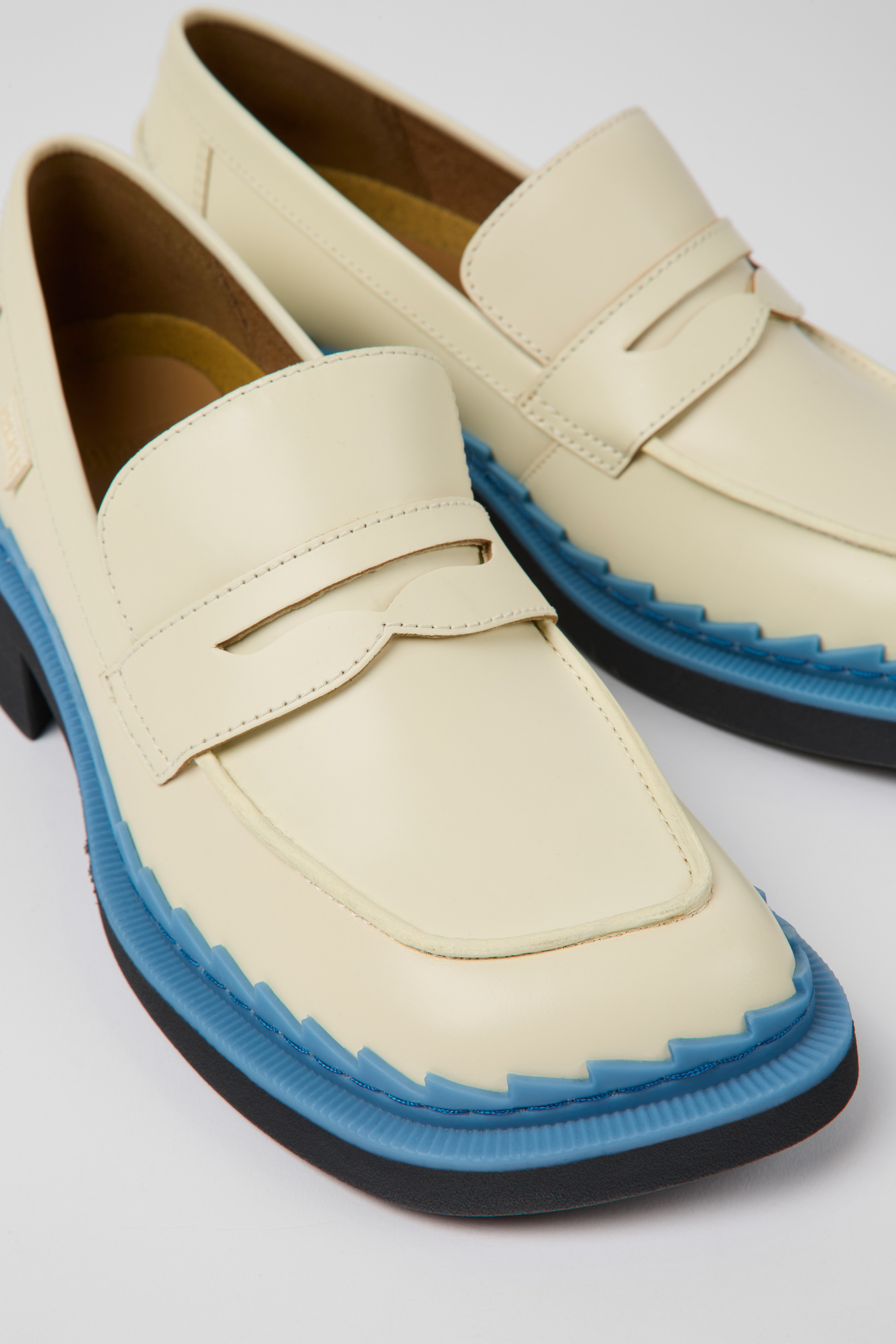 Taylor - White and blue leather loafers for women