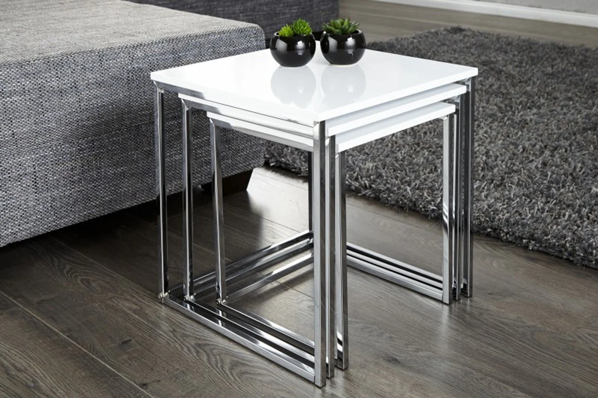 Casa Padrino set of 3 tables White / Chrome - sidet able set (3 pieces)