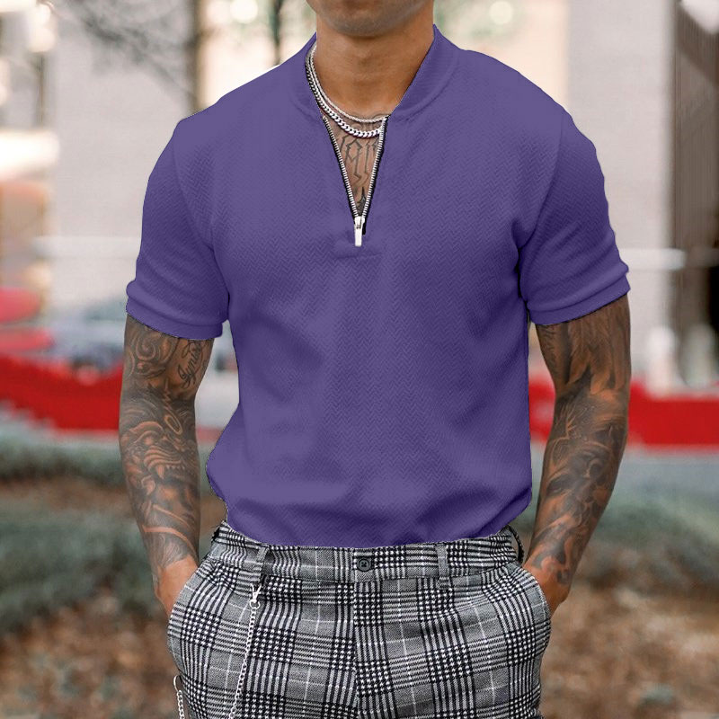 Gentleman business short-sleeved fitness zipper T-shirt