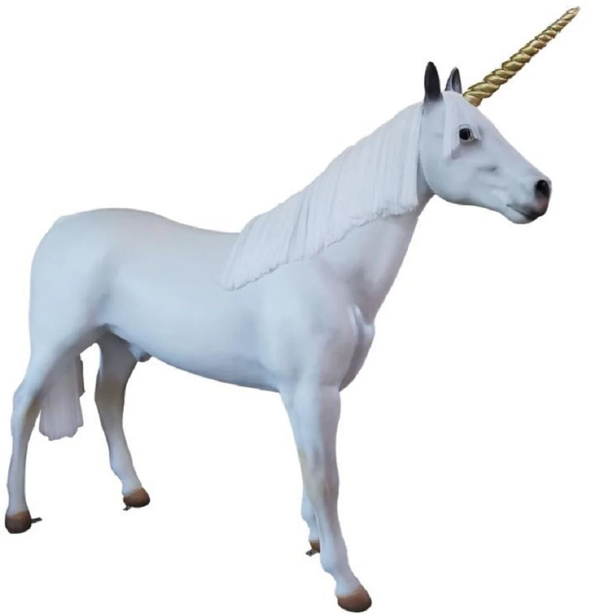 Casa Padrino escultura decorativa de lujo caballo unicornio blanco / oro 200 x A. 240 cm - Escultura de jardín enorme - Escultura de tamaño natural - Escultura decorativa XXL - Figura decorativa XXL
