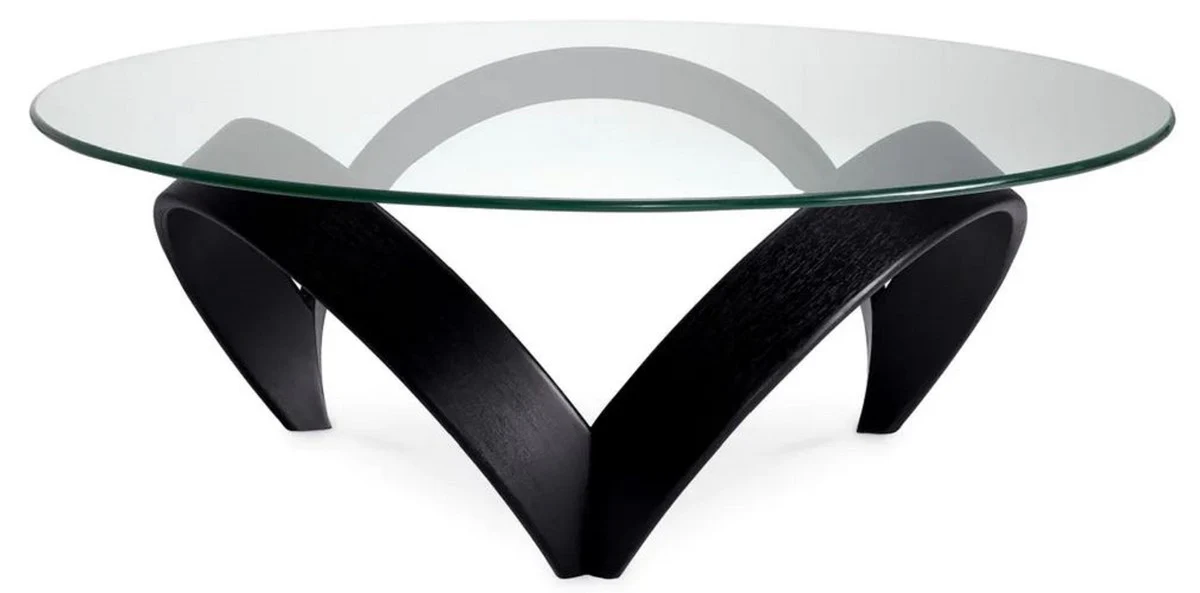 Casa Padrino mesa de centro de lujo negro ? 110 x A. 36,5 cm - Mesa de sal¨®n redonda con tapa de vidrio - Muebles de sal¨®n - Muebles de hotel - Muebles de lujo - Colecci¨®n de lujo