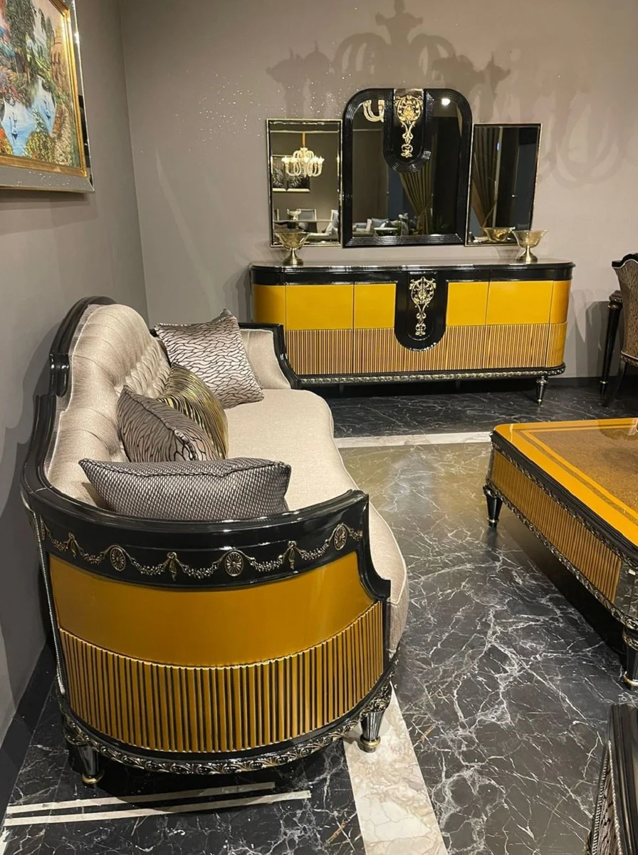 Casa Padrino aparador barroco de lujo oro / negro / oro - Armario de estilo barroco hecho a mano - Muebles de lujo en estilo barroco - Muebles barrocos - Interiores barrocos - Noble y Magnífico