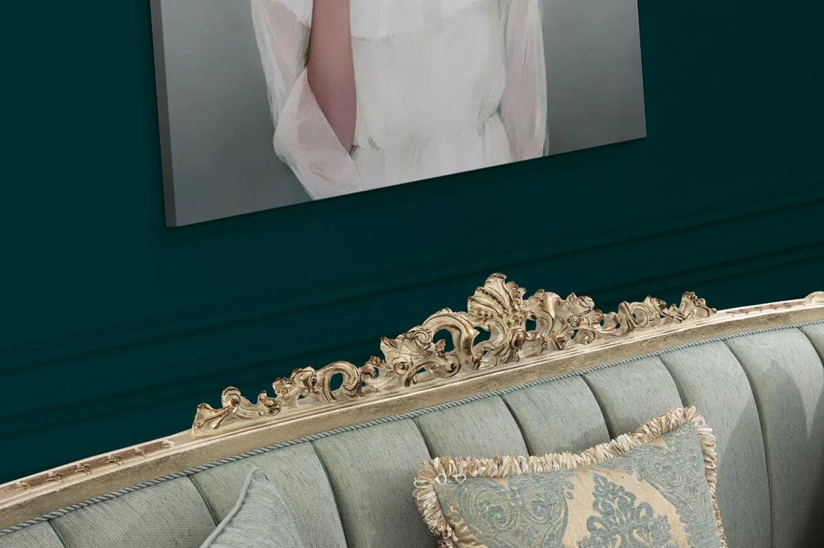 Casa Padrino conjunto de sala de estar barroco de lujo verde / oro antiguo - 2 Sof¨¢s y 2 Sillones y 1 Mesa de Centro - Muebles de sal¨®n hechos a mano en estilo barroco - Noble y Magn¨ªfico