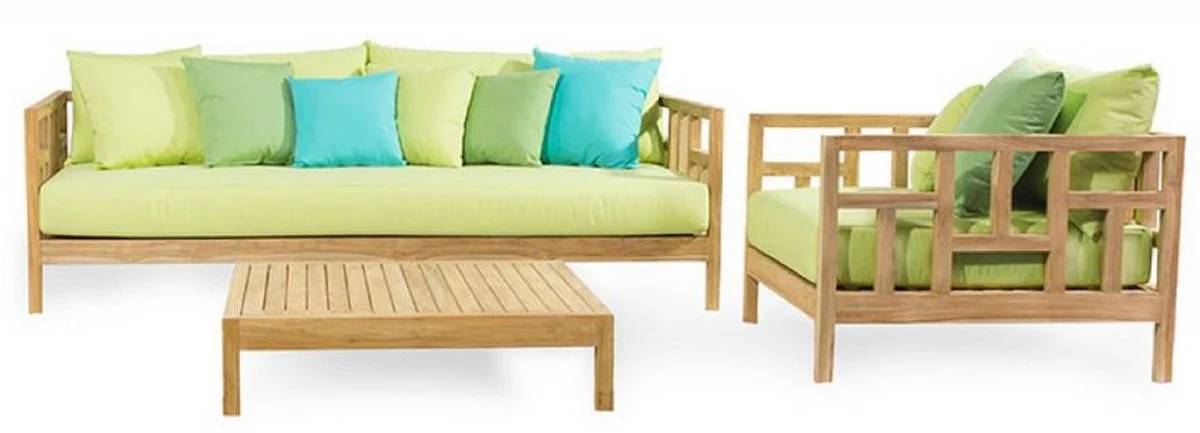Casa Padrino sofá de jardín de lujo de madera maciza natural / verde claro 220 x 94 x A. 65 cm - Sofá de teca resistente a la intemperie con almohadas - Muebles de Jardín y Terraza - Calidad de Lujo