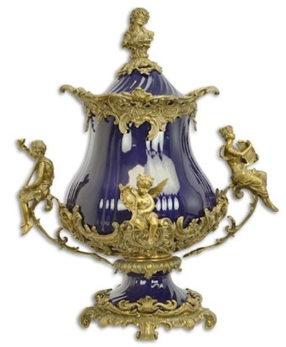 Casa Padrino luxury baroque porcelain bowl with lid and 2 brass handles