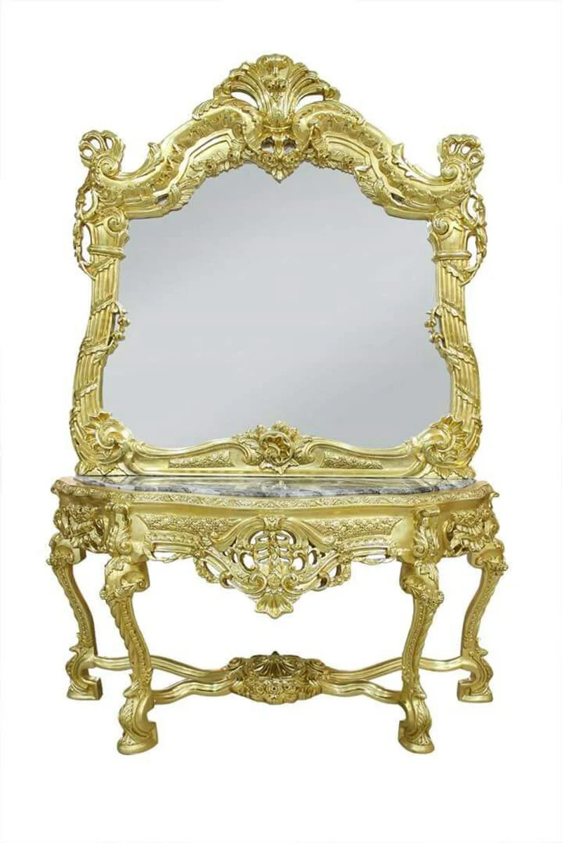 Casa Padrino baroque mirror console with marble plate gold black - Noble & Sumptuous