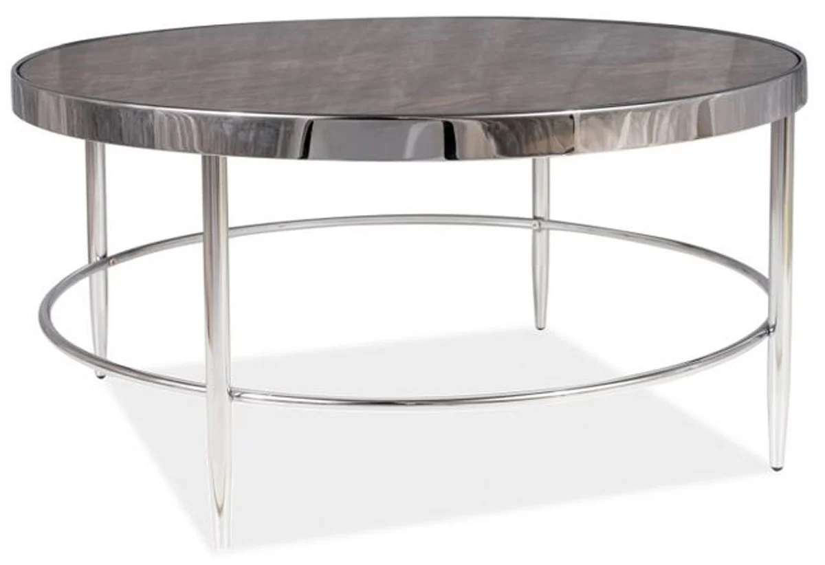 Casa Padrino mesa de centro de lujo plata / gris ? 82 x A. 40 cm - Mesa de sal¨®n redonda con tapa de vidrio en aspecto de m¨¢rmol - Muebles de Sal¨®n