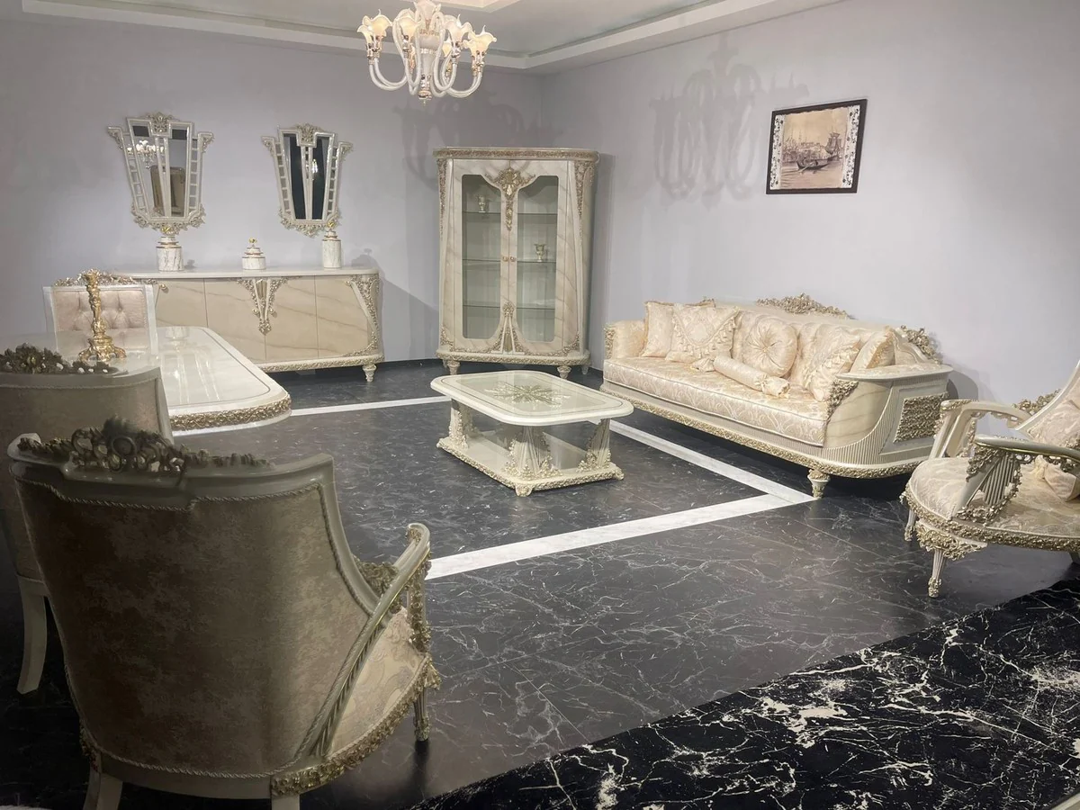 Casa Padrino vitrina barroco de lujo beige / gris / oro - Magn¨ªfica vitrina de madera maciza con 2 puertas de vidrio - Muebles de lujo en estilo barroco - Muebles barrocos - Noble y Magn¨ªfico