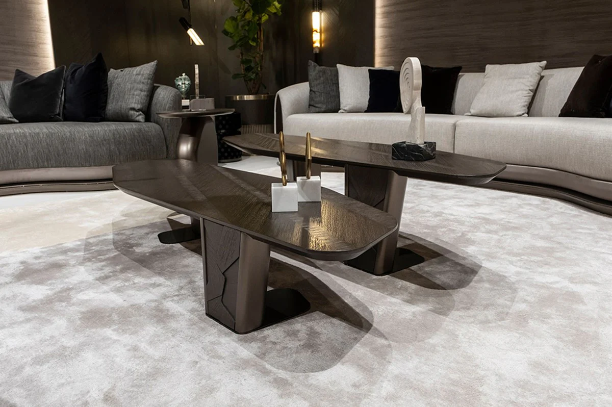 Casa Padrino conjunto de 2 mesas de centro de lujo marr¨®n oscuro / bronce - Mesas de sal¨®n de lujo - Muebles de sal¨®n - Muebles de hotel - Muebles de lujo