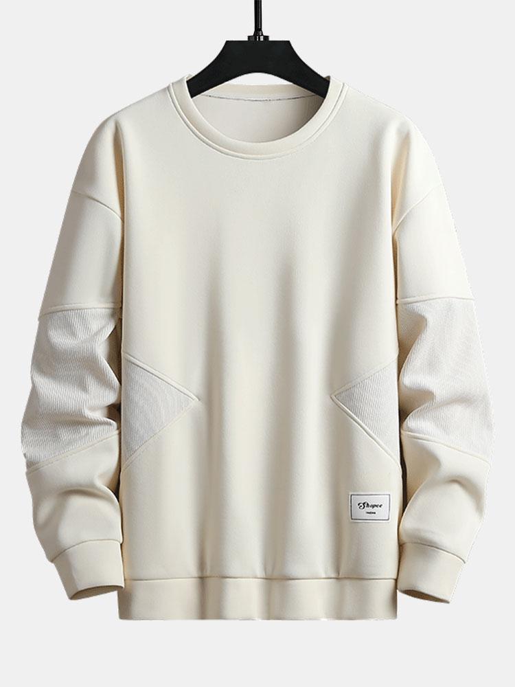 Textured Fabric Patchwork Crew Neck Sweatshirt