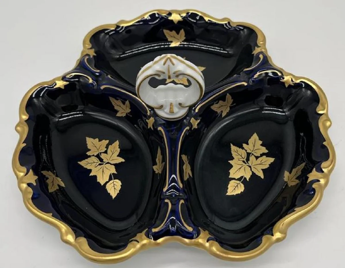 Casa Padrino Cuenco de Servicio de Porcelana Barroca de Lujo con Asa Azul Oscuro / Blanco / Oro ? 25 cm - Cuenco para Pasteler¨ªa y Frutos Secos - Reichenbach Porzellan - Hecho en Alemania