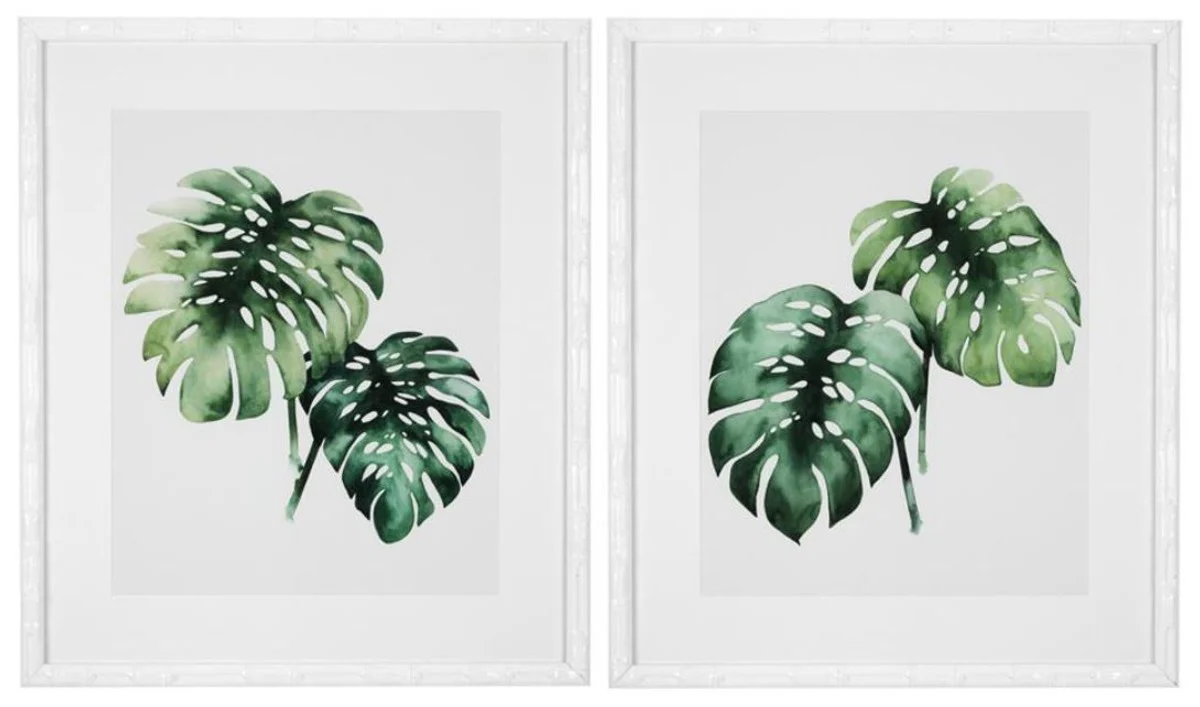 Casa Padrino Images / Art Print Conjunto de Plantas Tropicales Verde / Blanco 59 x H. 69 cm - Decoración de Lujo