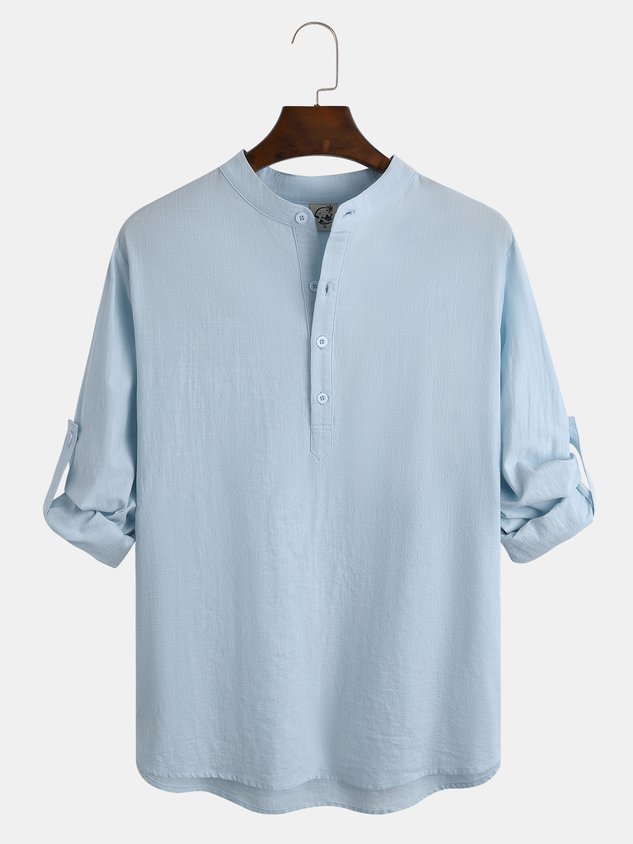 Cotton Linen Plain Color Casual Long Sleeve Shirt