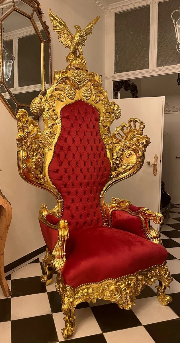 Casa Padrino sill¨®n de trono barroco con escultura de ¨¢guila noble rojo burdeos / oro - Sill¨®n real hecho a mano barroco - Magn¨ªfico sill¨®n de boda - Sill¨®n gigante barroco - Muebles barrocos
