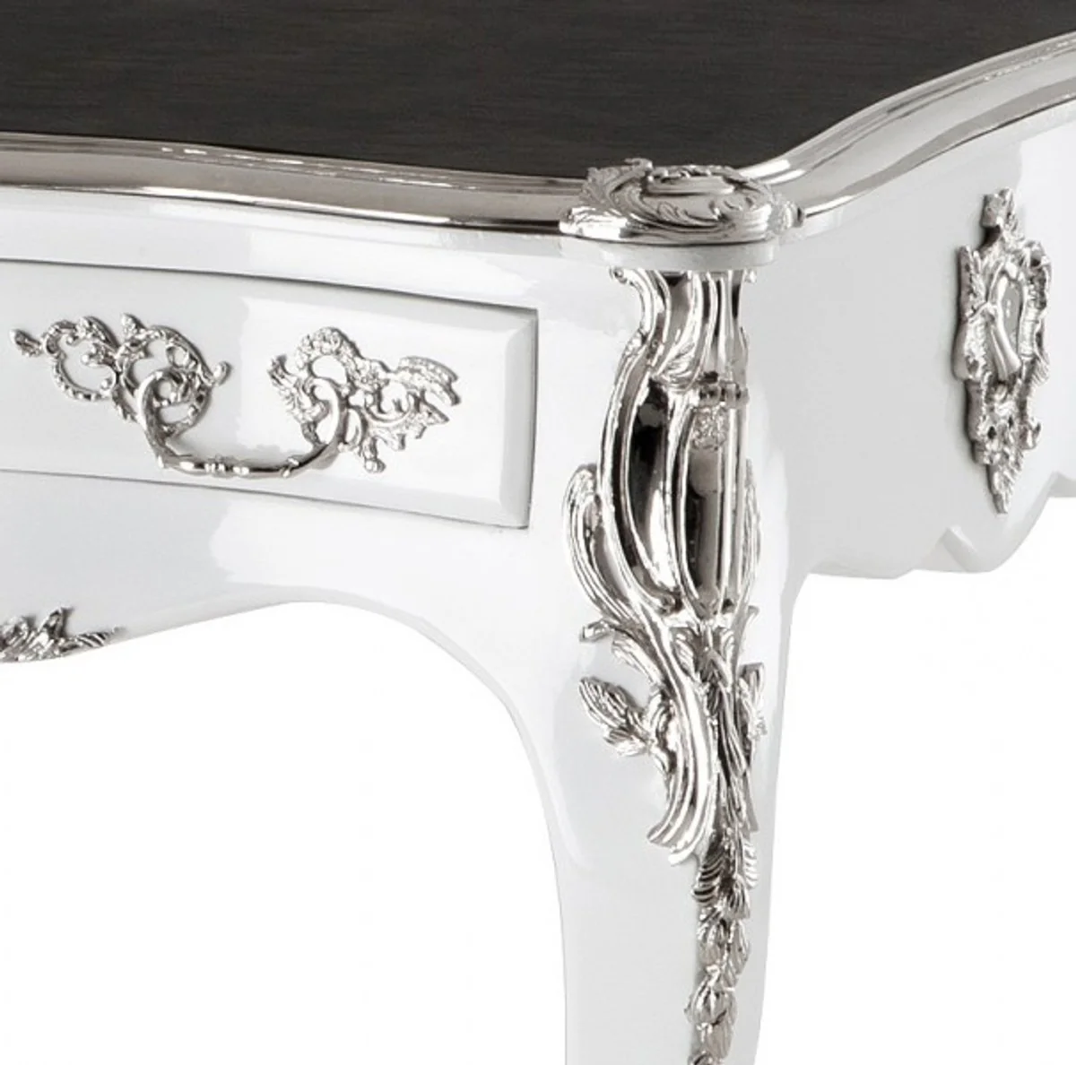 Casa Padrino luxury Baroque Desk White High Gloss Silver secretary