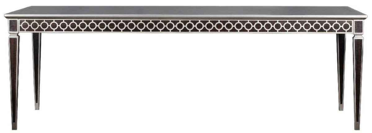 Casa Padrino mesa de comedor Art Deco de lujo negro / plata 240 x 110 x A. 78 cm - Mesa de comedor noble - Muebles de Comedor Art Deco