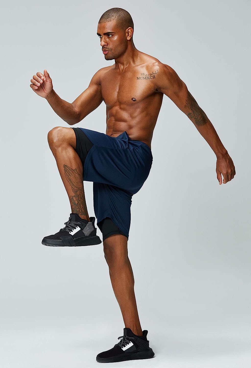 Men's 2 in 1 Running Shorts Gym Workout Quick Dry Mens Shorts with Phone Pocket