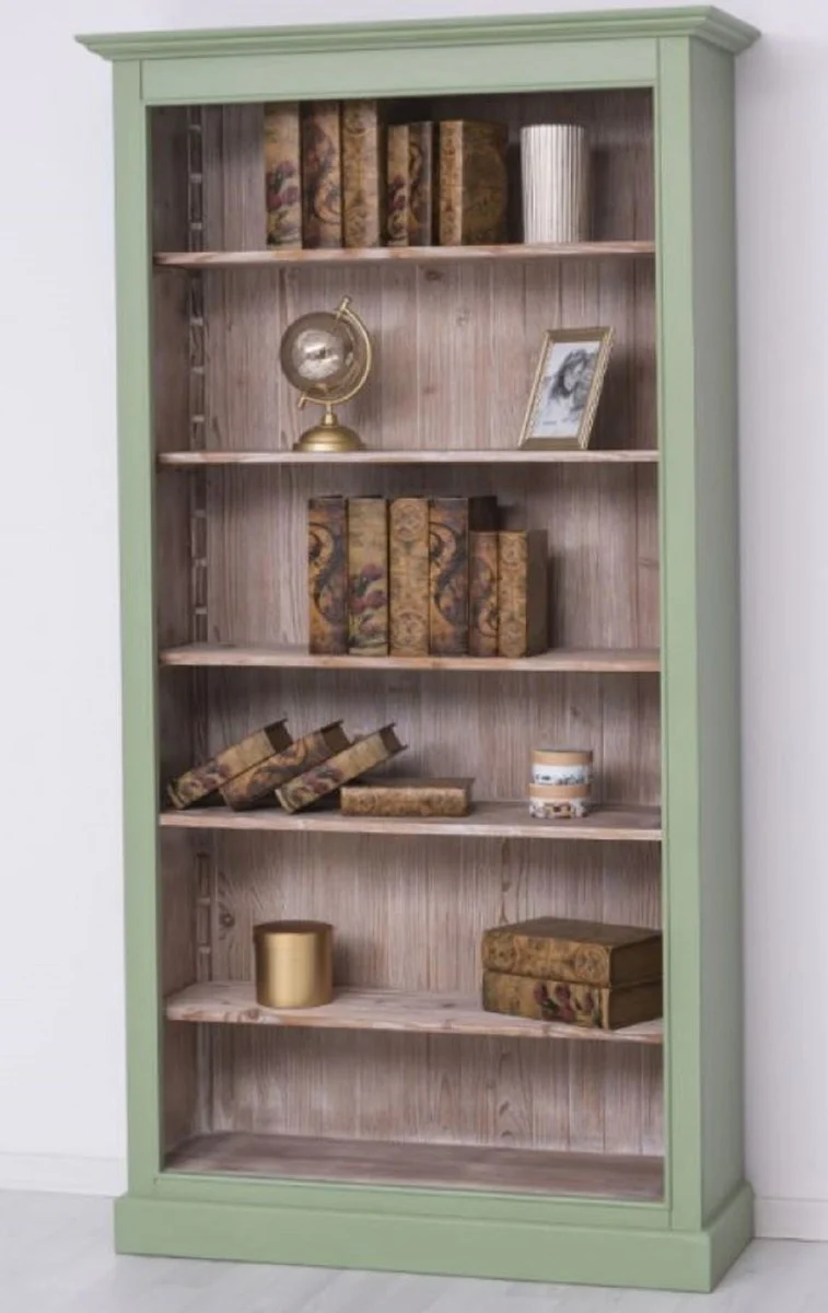 Casa Padrino armario de libros de estilo campestre verde / natural 110 x 39 x A. 210 cm - Armario de Sala de Estar de Madera Maciza - Armario de Oficina - Muebles de Estilo Campestre