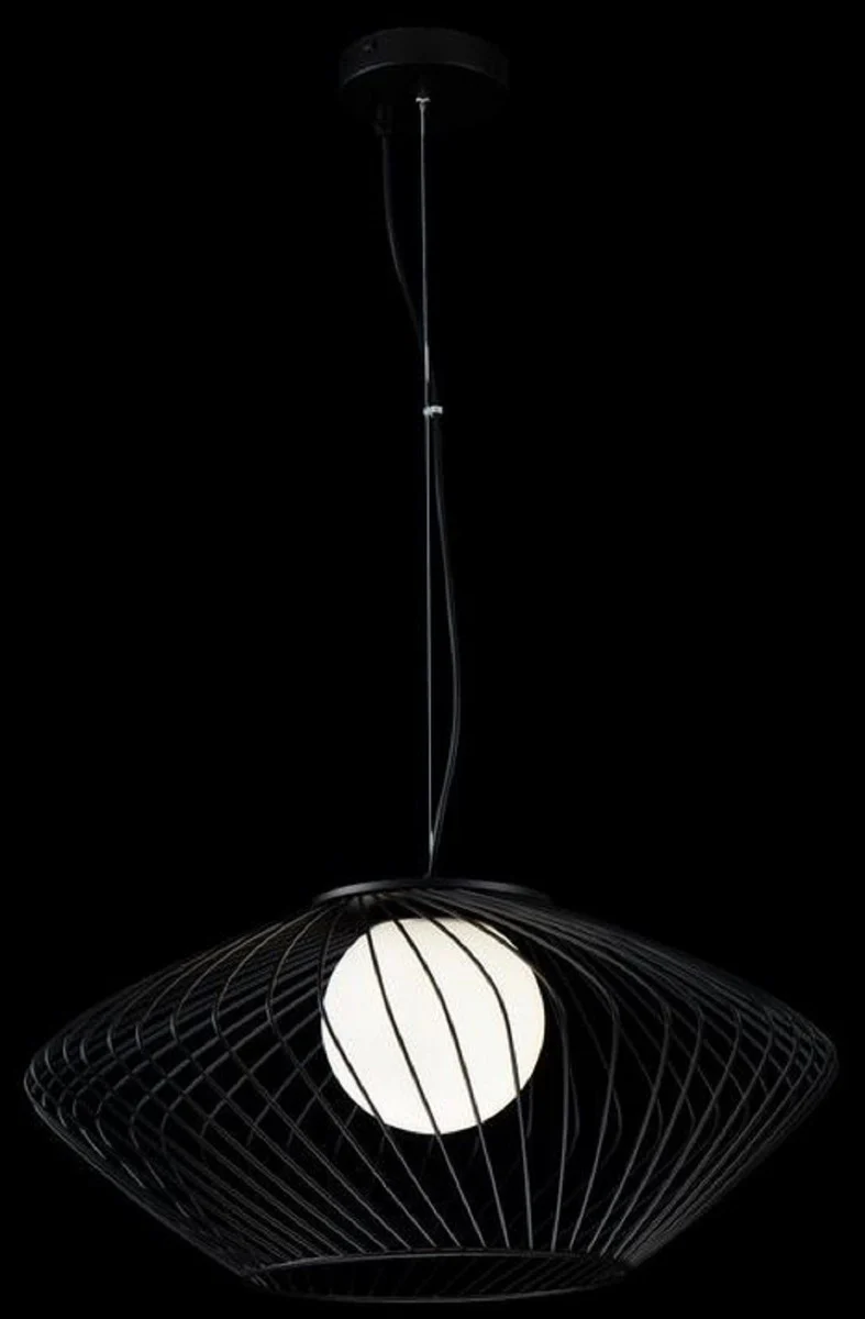 Casa Padrino lámpara colgante de lujo negro / blanco Ø 52 x H. 24 cm - Lámpara Colgante de Metal de Altura Ajustable con Pantalla de Vidrio