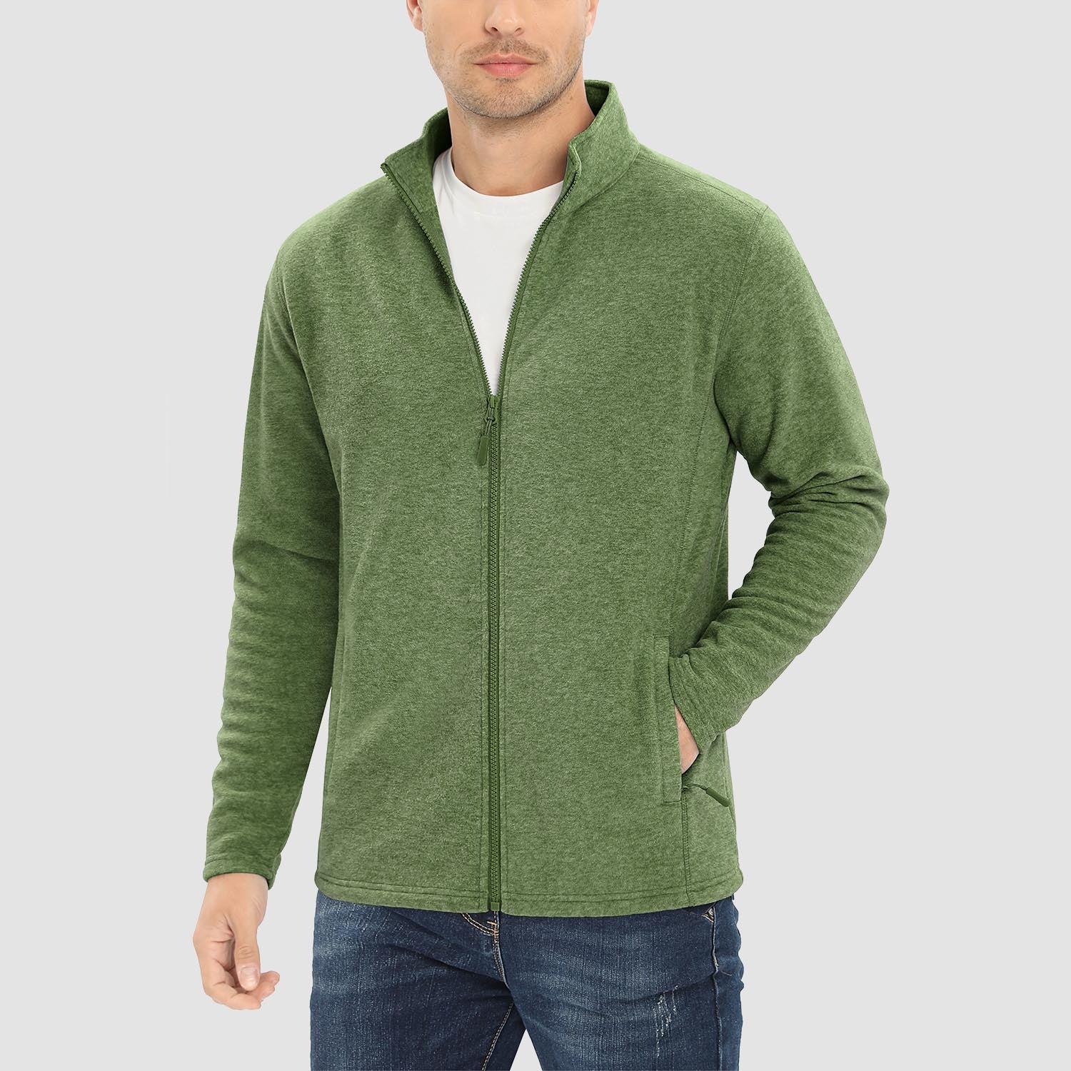 Men's Fleece Jacket Sweater Full Zip Up Coat With Zipper Pockets