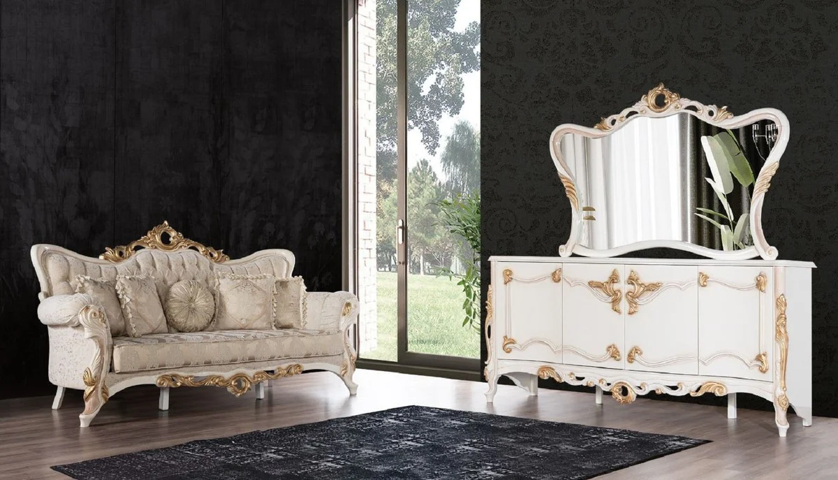 Casa Padrino sof¨¢ barroco de lujo gris / cobre / blanco / beige / oro - Magn¨ªfico sof¨¢ de sal¨®n con patr¨®n - Muebles de Sal¨®n Barrocos - Noble y Magn¨ªfico