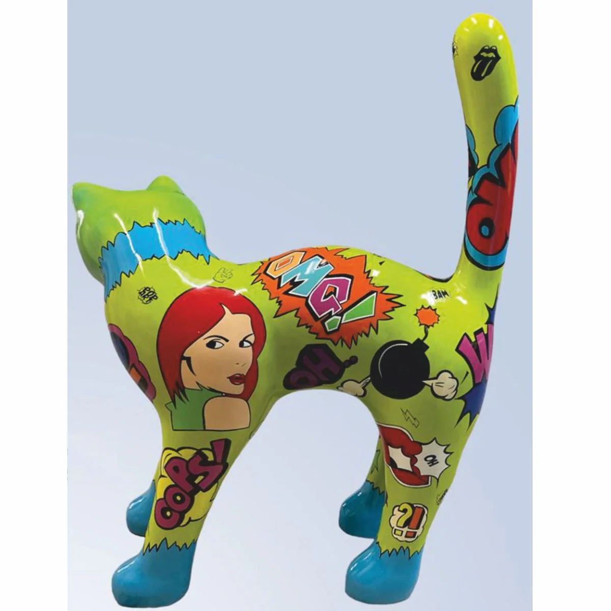 Casa Padrino escultura decorativa XXL gato verde / colorido 114 x A. 148 cm - Figura decorativa