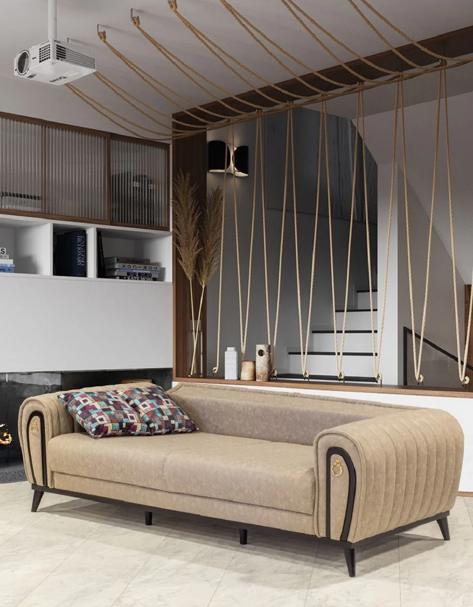 Casa Padrino sof¨¢ cama de lujo beige / negro / oro 222 x 90 x H. 80 cm - Sof¨¢ de sal¨®n moderno - Muebles de sal¨®n de lujo