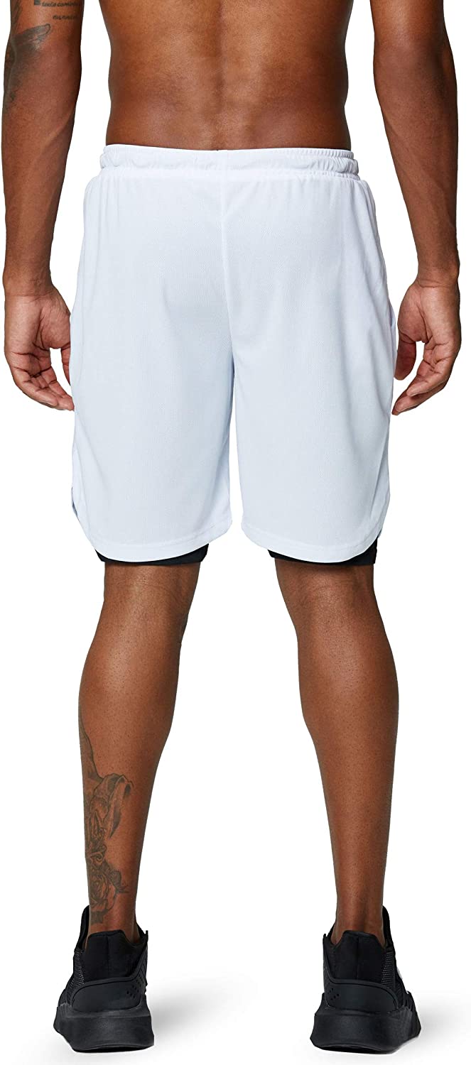 Men's 2 in 1 Running Shorts Gym Workout Quick Dry Mens Shorts with Phone Pocket