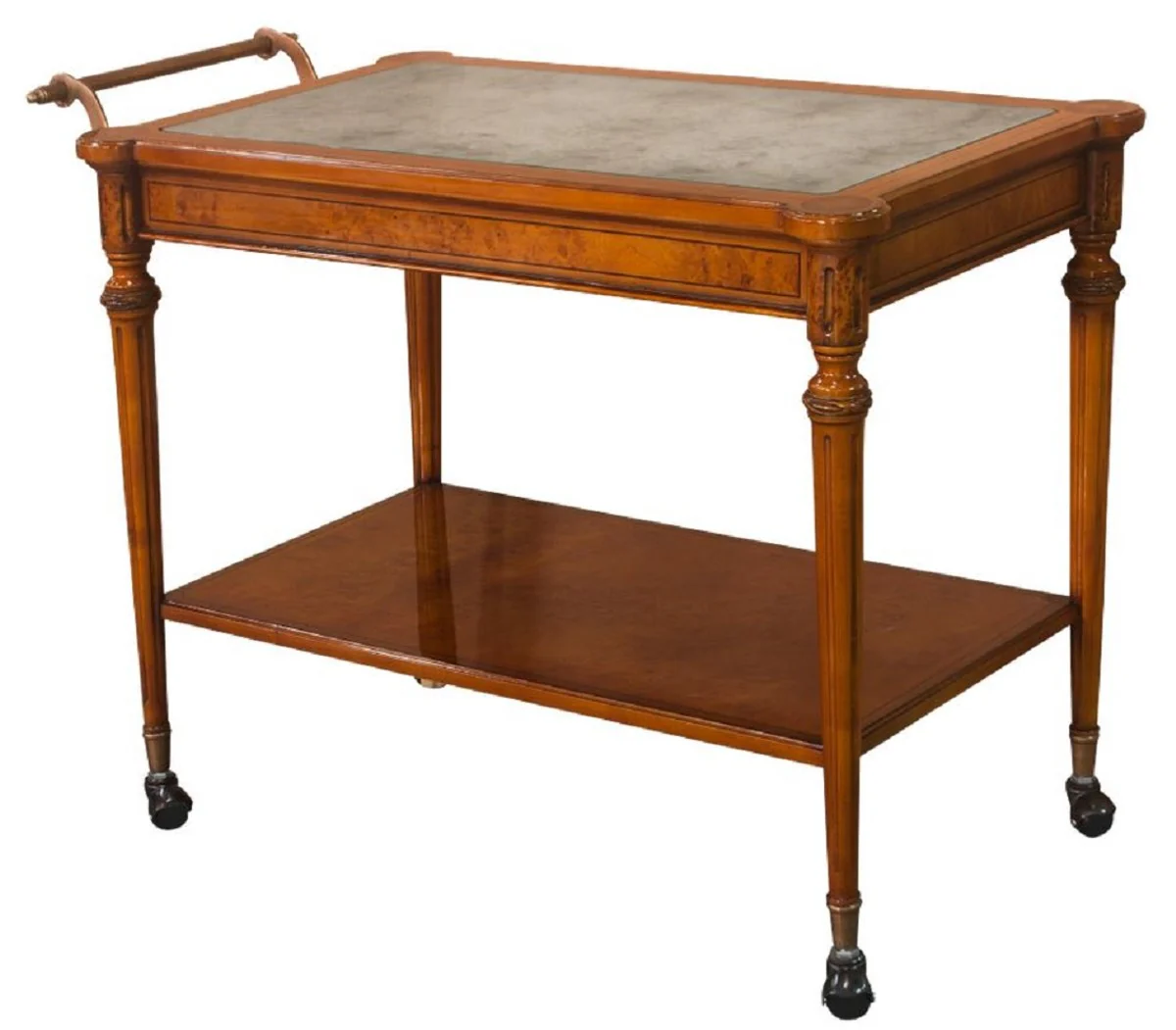 Casa Padrino carrito de servicio barroco de lujo marr¨®n claro 102 x 52 x A. 77 cm - Carrito de madera maciza con placa de vidrio eglomizado - Accesorios de gastronom¨ªa barroco