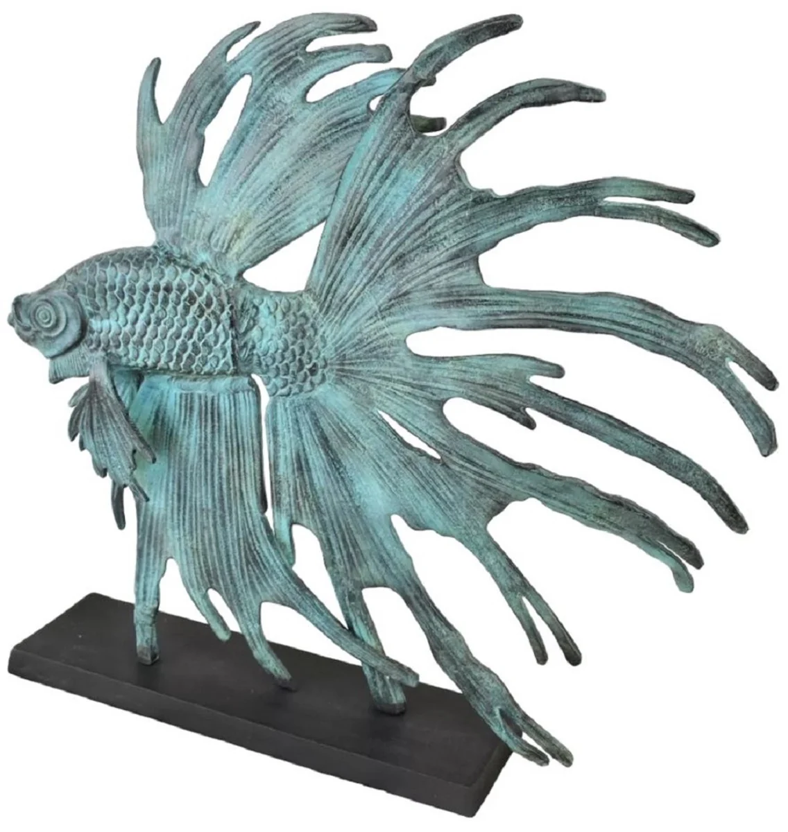 Casa Padrino escultura decorativa de aluminio de lujo pez luchador siamés turquesa / negro 55 x 11,5 x A. 52,5 cm - Figura de aluminio con base de madera - Decoración de salón y de escritorio