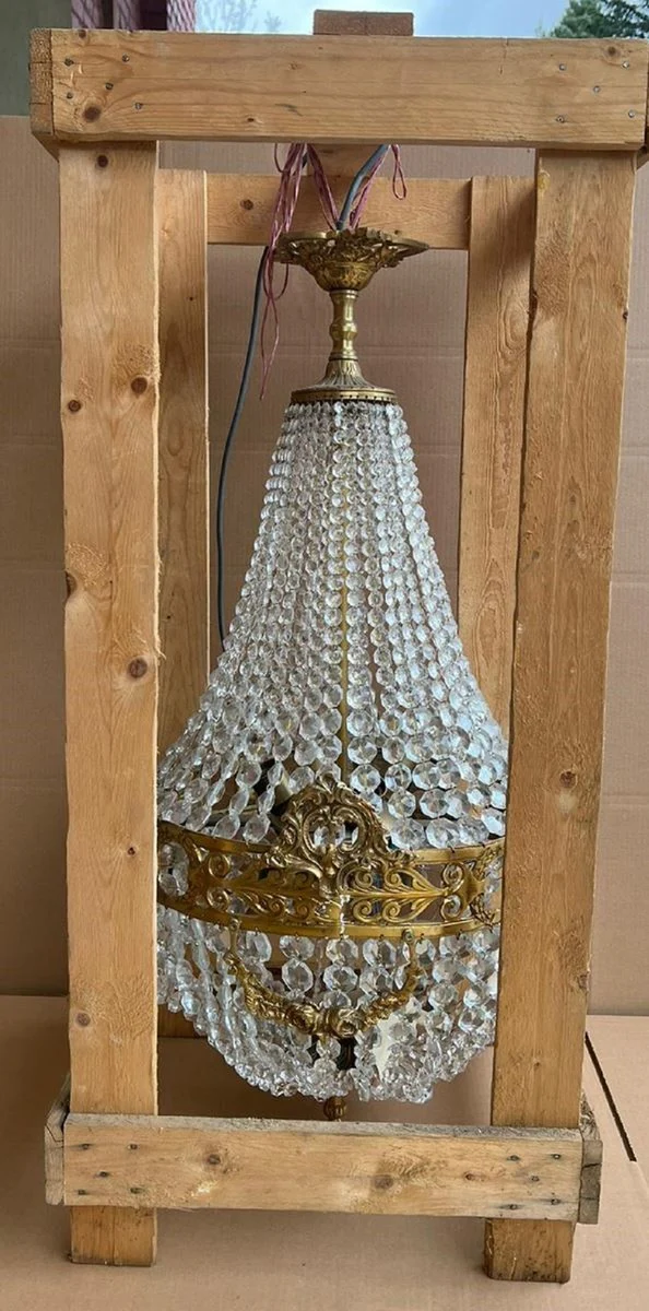 Casa Padrino araña de luces de cristal barroco latón Ø 45 x A. 95 cm - Lámpara de araña redonda de estilo barroco - Araña de salón barroco - Noble y Magnífica