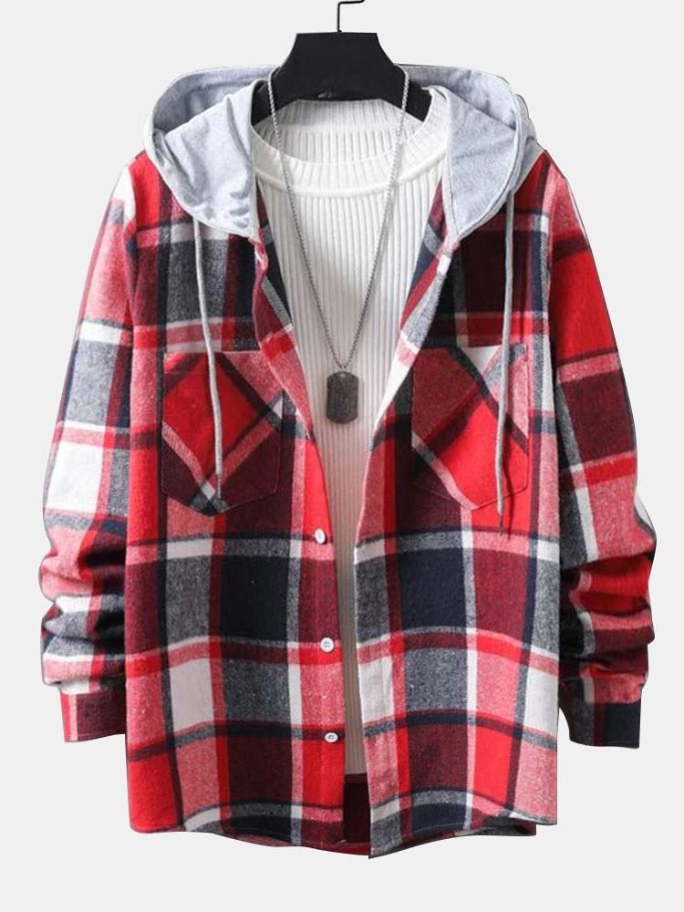 Long Sleeve Hooded Flannel Plaid Overshirt