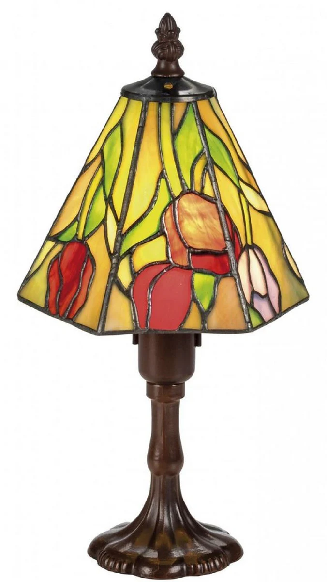 Casa Padrino Lámpara de Mesa / Luz de Heces Tiffany Rosas Multicolor Ø 15 x H. 30 cm - Calidad de Lujo